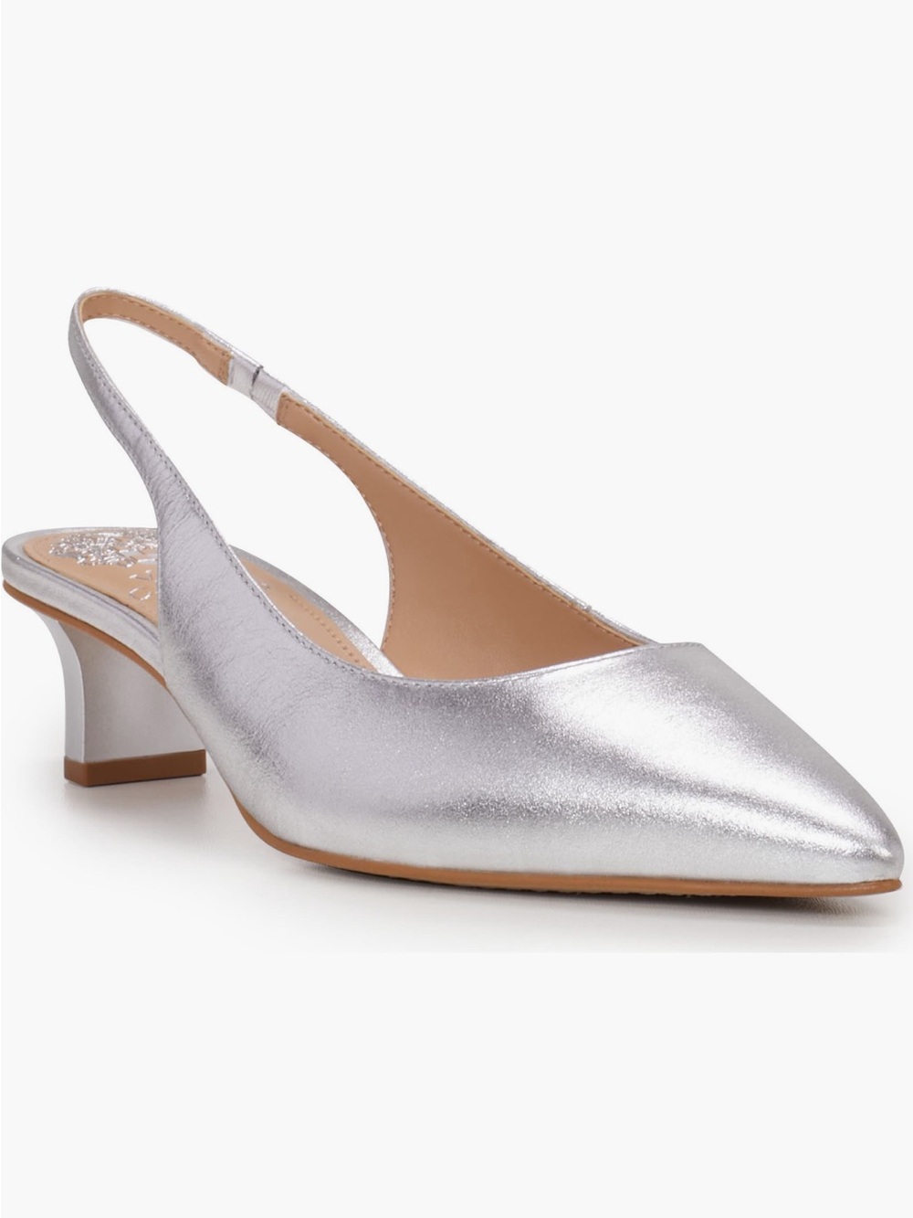 Vince Camuto Pilar Slingback Kitten Heel Leather Pump - Silver 8.5 NWT